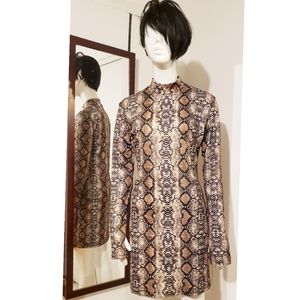Snakeskin Mock Neck Bodycon Dress Size L